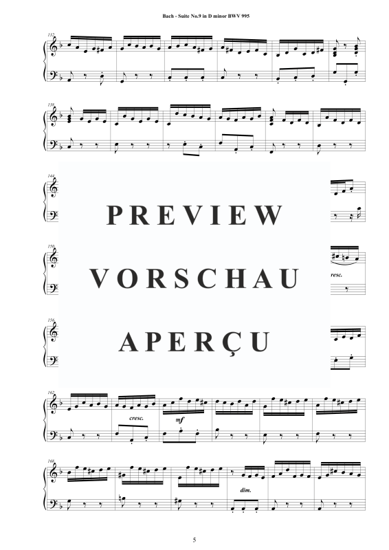 Produktgalerie: Seite 6 von 11 Suite No.9 in D-Moll BWV 995 - Complete Piano Version, , Klavier Solo