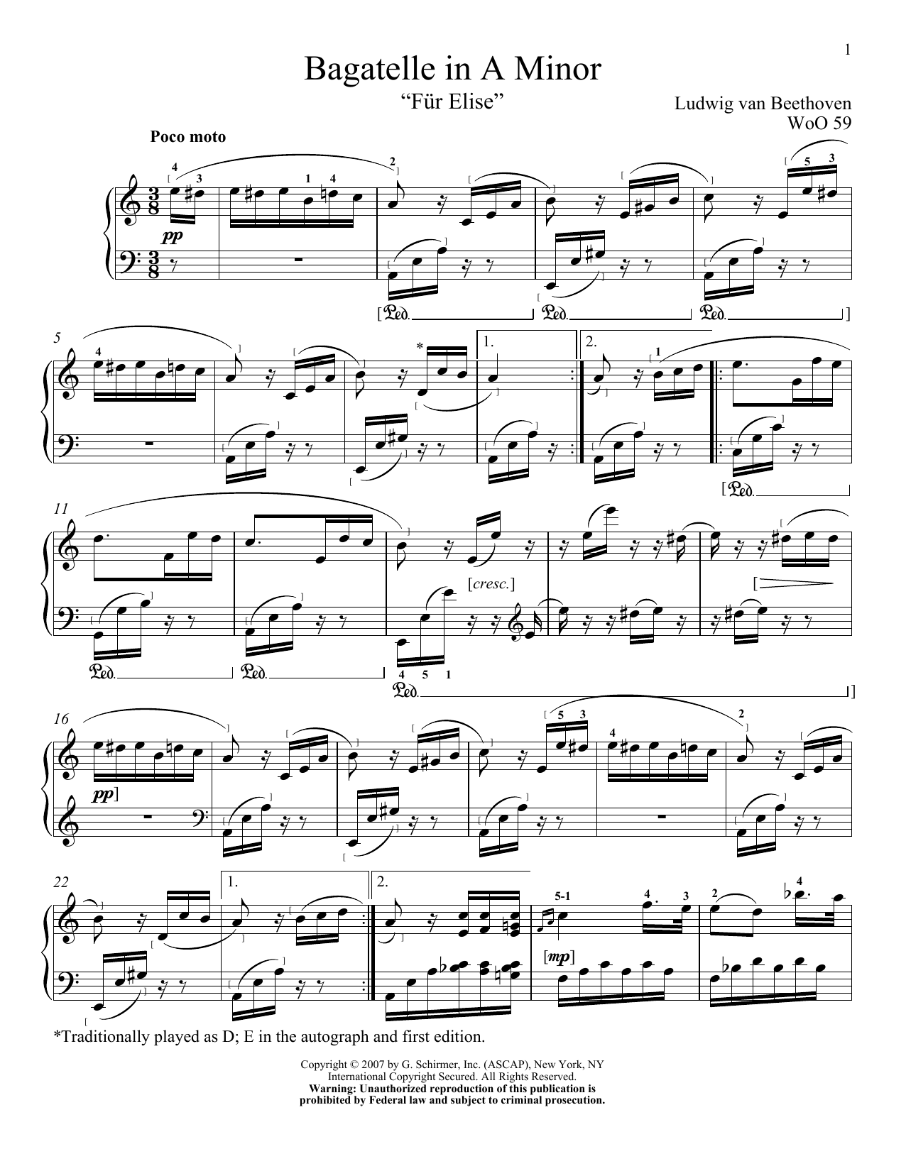 Product gallery: Page 1 of 1 Bagatelle In A Minor "Fur Elise", WoO 59, Ludwig Van Beethoven
