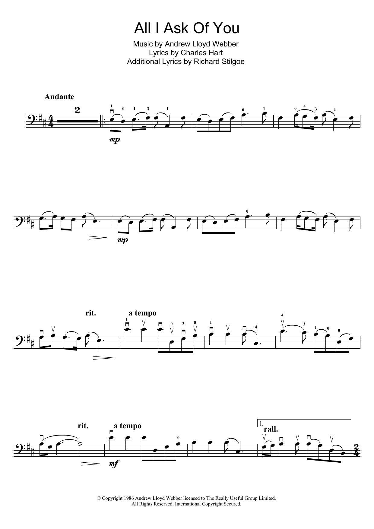 Produktgalerie: Seite 1 von 1 All I Ask Of You (from The Phantom Of The Opera), Andrew Lloyd Webber, Violoncello