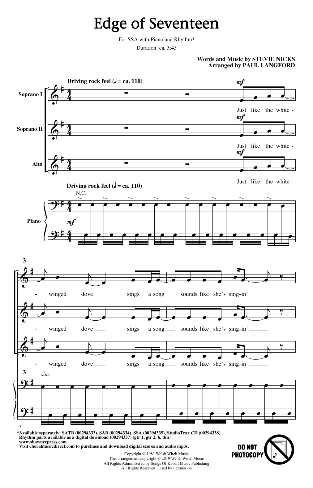Produktgalerie: Seite 1 von 1 Edge Of Seventeen (arr. Paul Langford), Stevie Nicks, Chor
