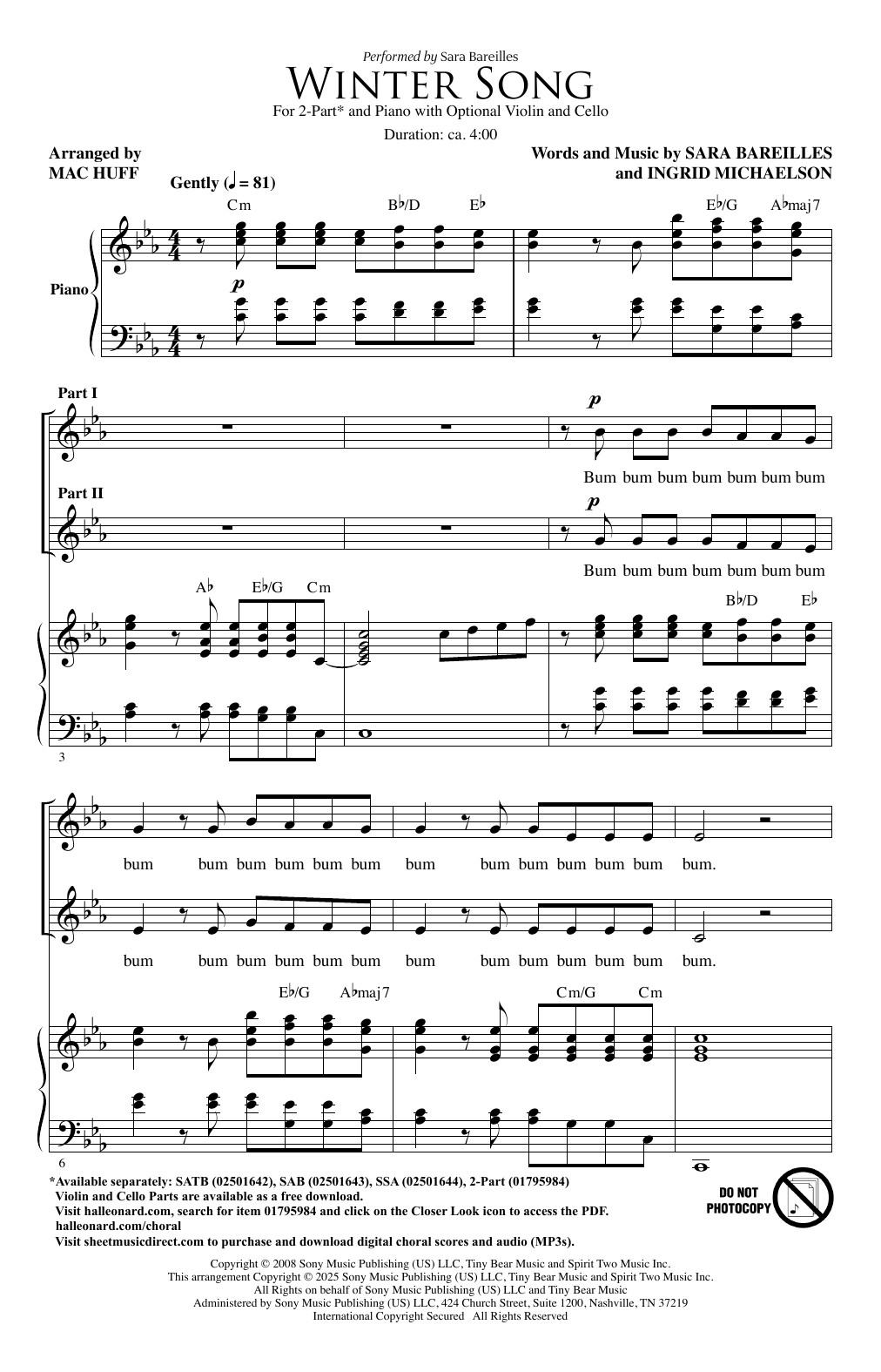 Product gallery: Page 1 of 1 Winter Song (arr. Mac Huff), Sara Bareilles