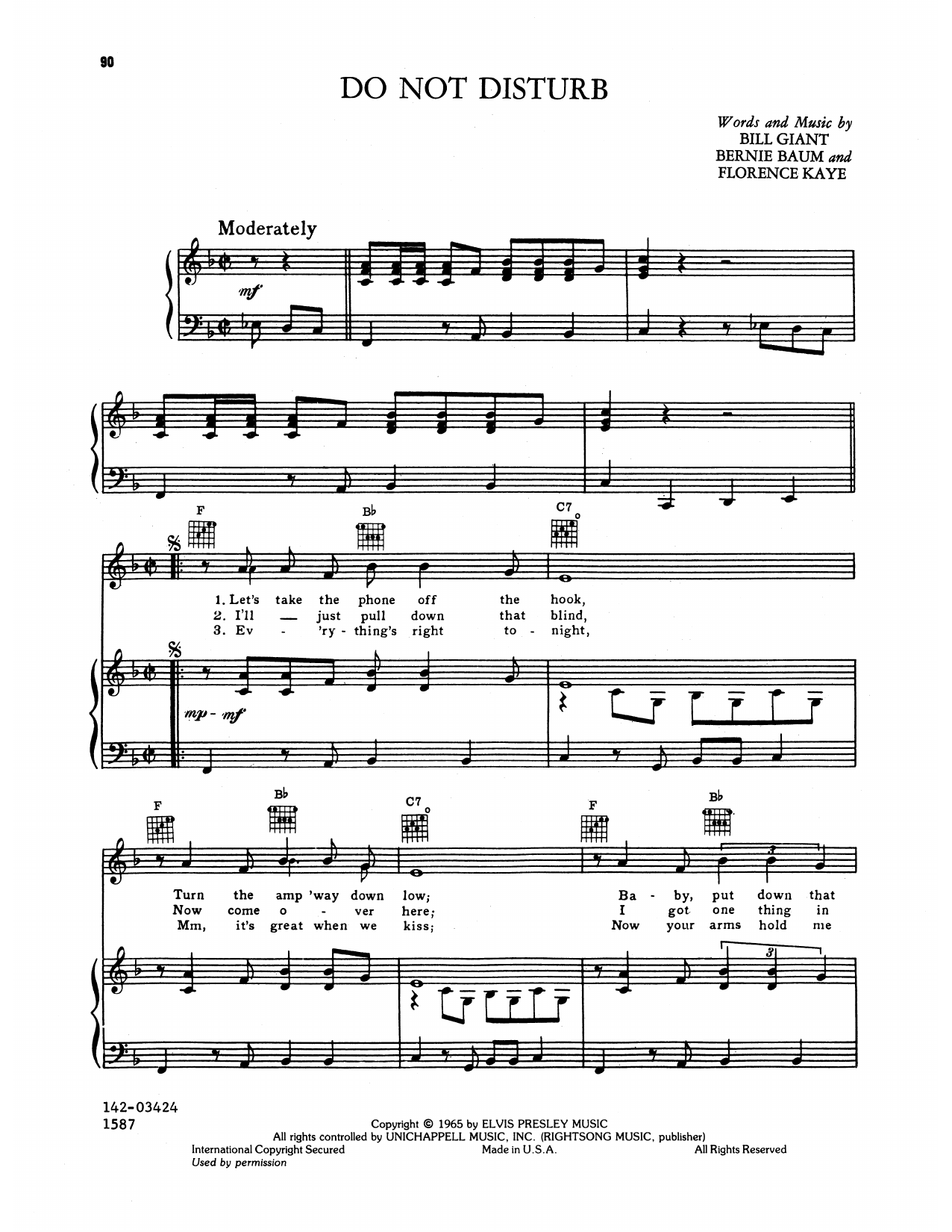 Produktgalerie: Seite 1 von 1 Do Not Disturb, Elvis Presley, Gesang, Gitarre, Klavier
