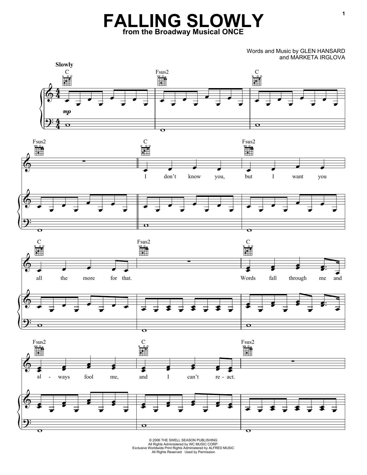 Produktgalerie: Seite 1 von 1 Falling Slowly (from the musical Once), Glen Hansard & Marketa Irglova, Gesang, Gitarre, Klavier