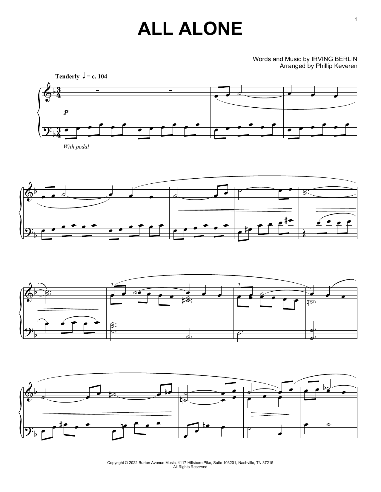 Produktbild zu: All Alone (arr. Phillip Keveren)