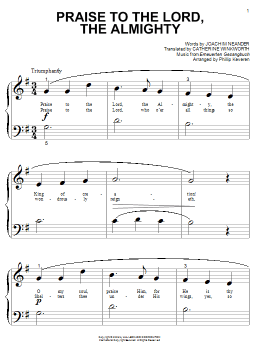 Produktbild zu: Praise To The Lord, The Almighty (arr. Phillip Keveren)
