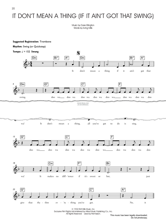 Produktgalerie: Seite 1 von 1 It Don't Mean A Thing (If It Ain't Got That Swing), Duke Ellington, Gesang, Keyboard