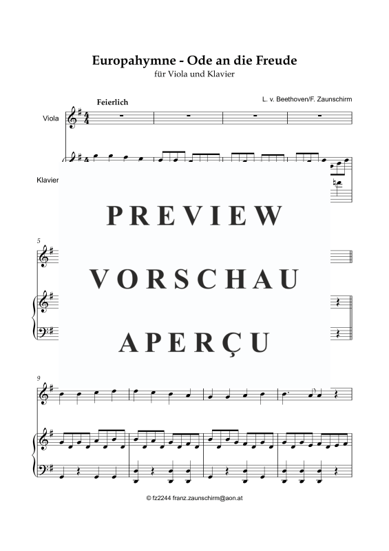 Produktgalerie: Seite 2 von 8 Euroaphymne - Ode an die Freude, , Viola und Klavier