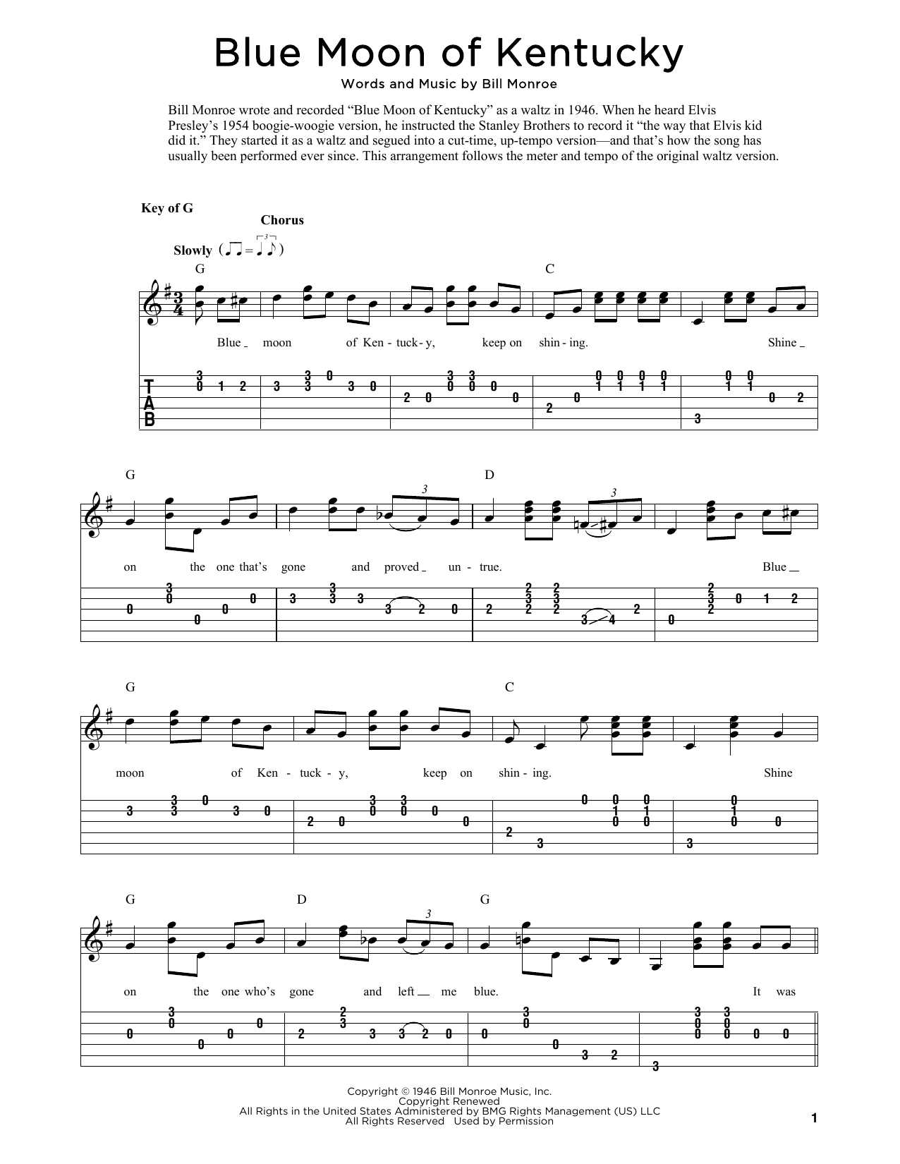 Produktgalerie: Seite 1 von 1 Blue Moon Of Kentucky (arr. Fred Sokolow), Bill Monroe, Gitarre