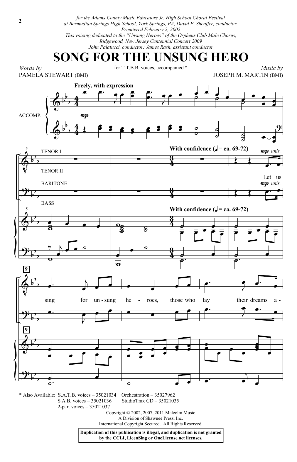 Produktgalerie: Seite 1 von 1 Song For The Unsung Hero, Pamela Stewart & Joseph M. Martin, Chor