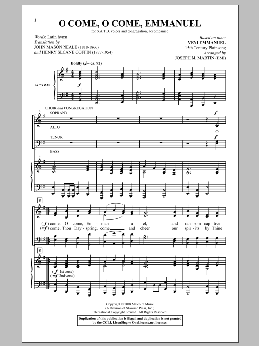 Product gallery: Page 1 of 1 O Come, O Come, Emmanuel (from Carols For Choir And Congregation), Joseph M. Martin