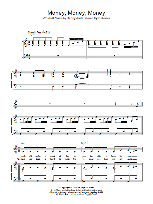 Produktgalerie: Seite 1 von 1 Money, Money, Money, ABBA, Gesang, Gitarre, Klavier