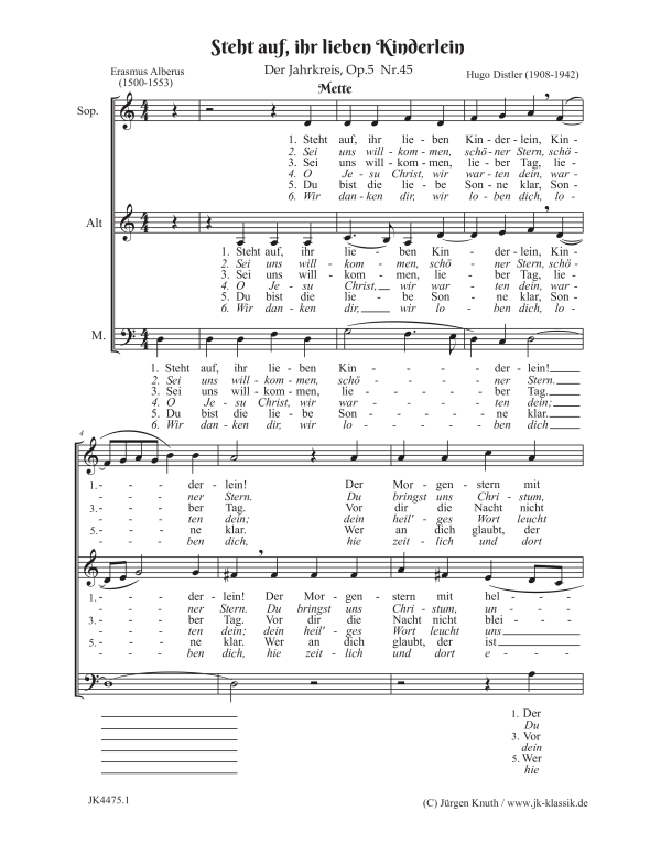 Produktbild zu: Steht auf, ihr lieben Kinderlein (Der Jahrkreis, Op.5, No. 45)Hugo Distler