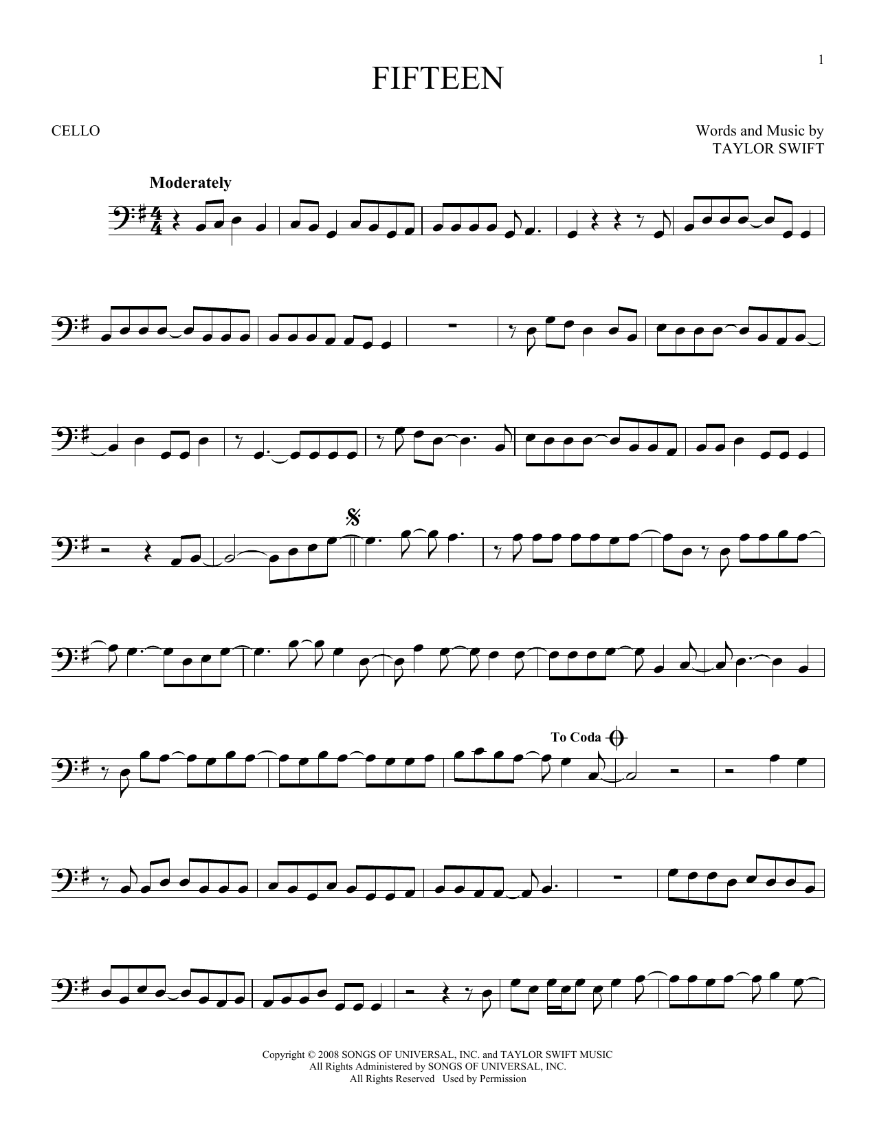 Produktgalerie: Seite 1 von 1 Fifteen, Taylor Swift, Violoncello