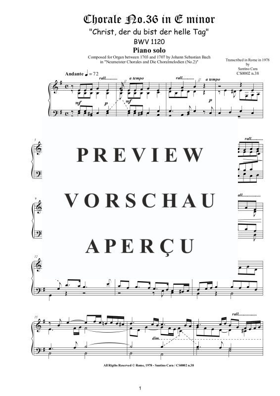 Produktgalerie: Seite 2 von 3 Choral No.36 in E-Moll (Christ, der du bist der helle Tag) BWV 1120, , Klavier Solo