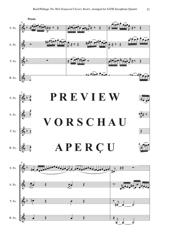 gallery: The Well-Tempered Clavier, book 1 24 Preludes and Fuges, BWV 846-869 , , (Saxophone Quartet SATB)