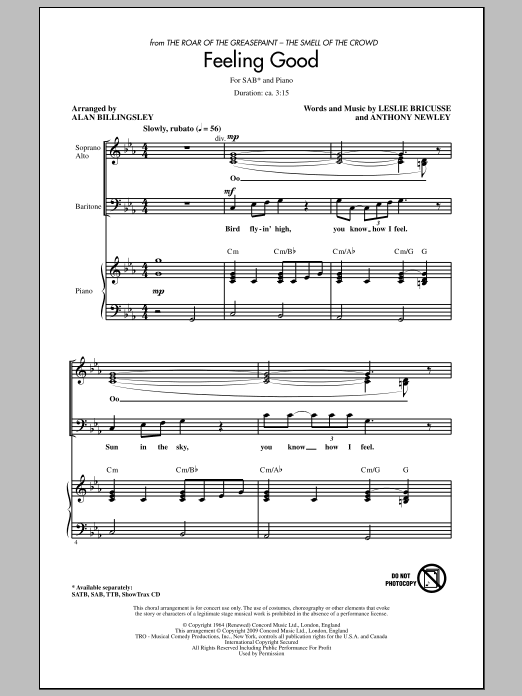 Product gallery: Page 1 of 1 Feeling Good (arr. Alan Billingsley), Leslie Bricusse and Anthony Newley