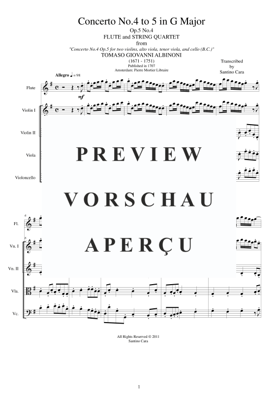 Produktgalerie: Seite 2 von 11 Concerto No.4 to 5 in G-Dur Op.5, , Querflöte Solo und Streicher Ensemble