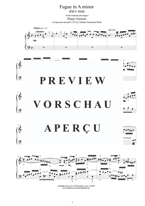 Produktgalerie: Seite 2 von 6 Fuge in A-Moll BWV 904b, , Klavier Solo