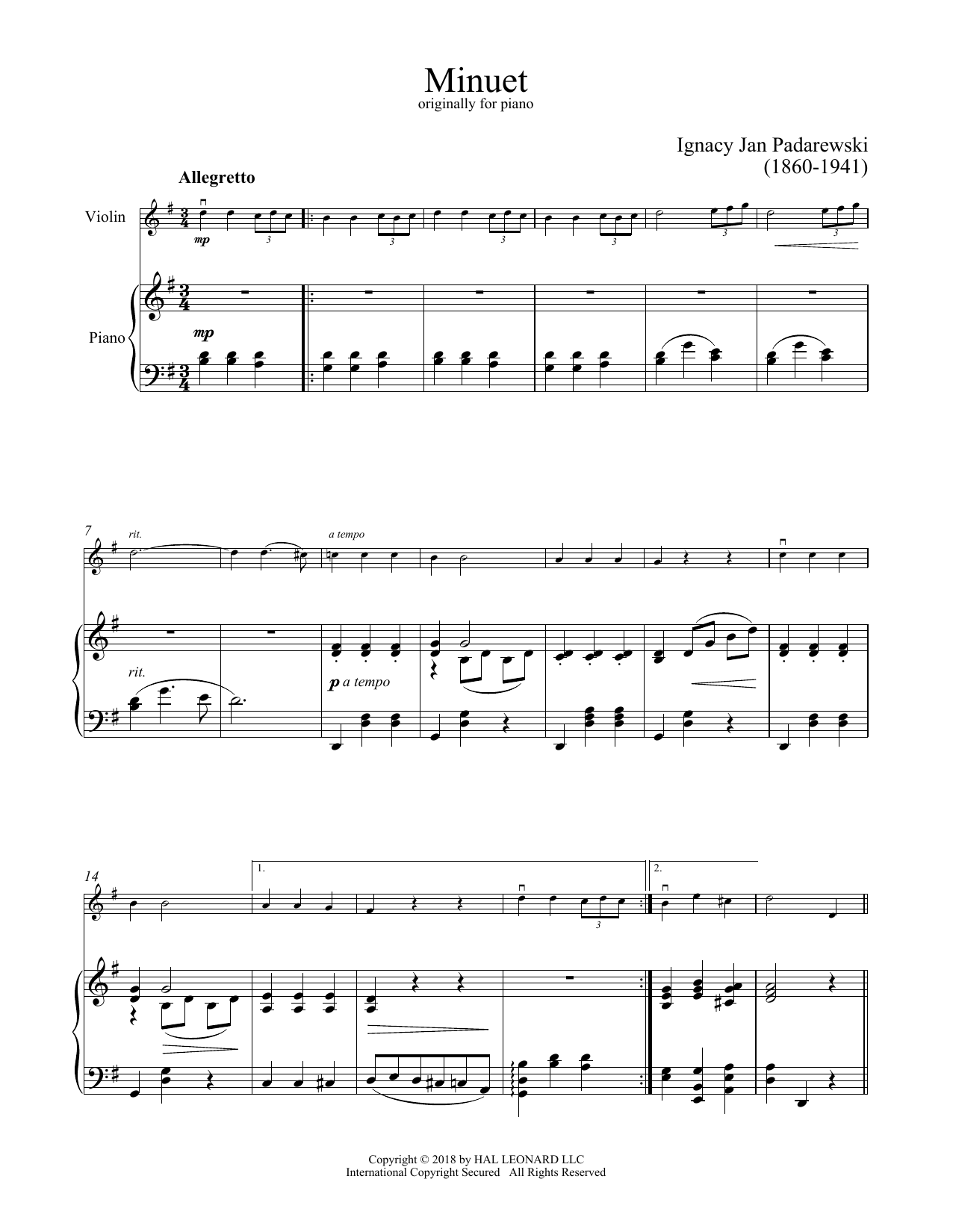 Product gallery: Page 1 of 1 Minuet In G, Ignacy Jan Padarewski