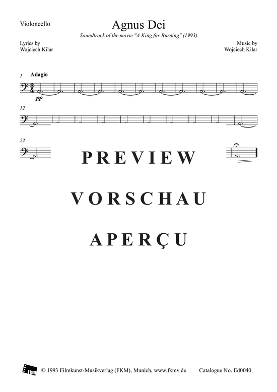 Produktbild zu: König der letzten Tage - Agnus Dei: VioloncelloAus dem Film "König der letzten Tage"