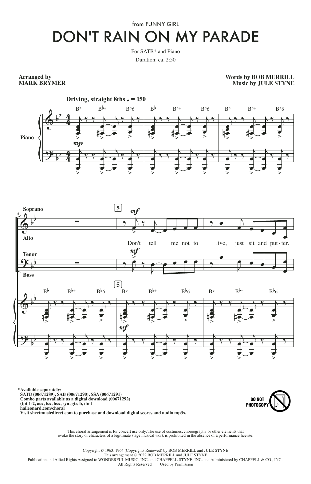 Product picture to: Don't Rain On My Parade (from Funny Girl) (arr. Mark Brymer)