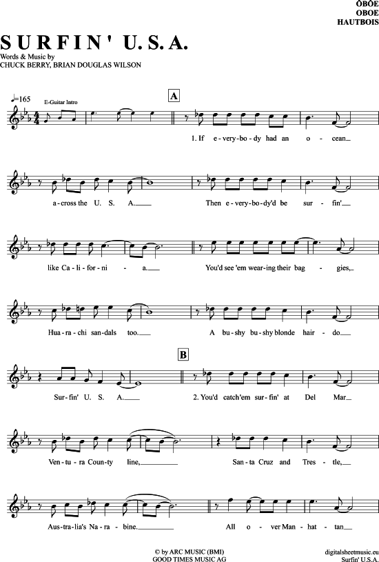 Produktgalerie: Seite 1 von 4 Surfin´ U.S.A. , Beach Boys, (Oboe)