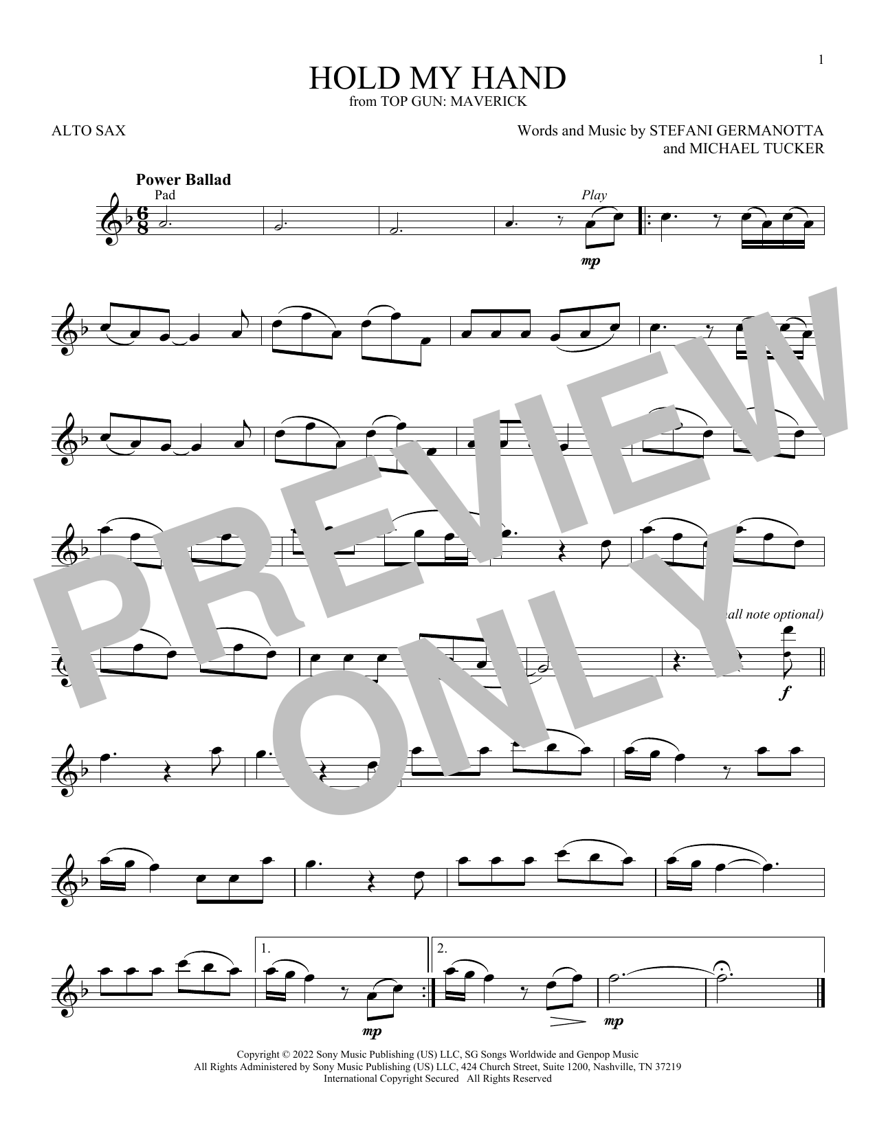 Product gallery: Page 1 of 1 Hold My Hand (from Top Gun: Maverick), Lady Gaga