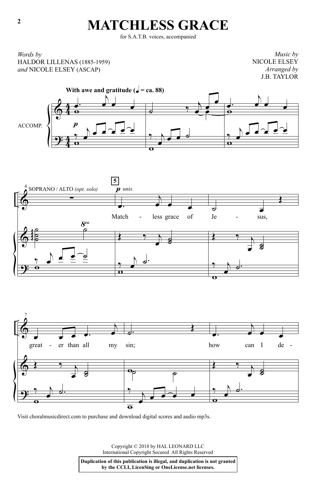 Produktbild zu: Matchless Grace (arr. J.B. Taylor)