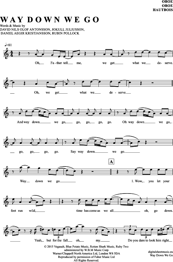 Produktgalerie: Seite 1 von 4 Way Down We Go , Kaleo, (Oboe)
