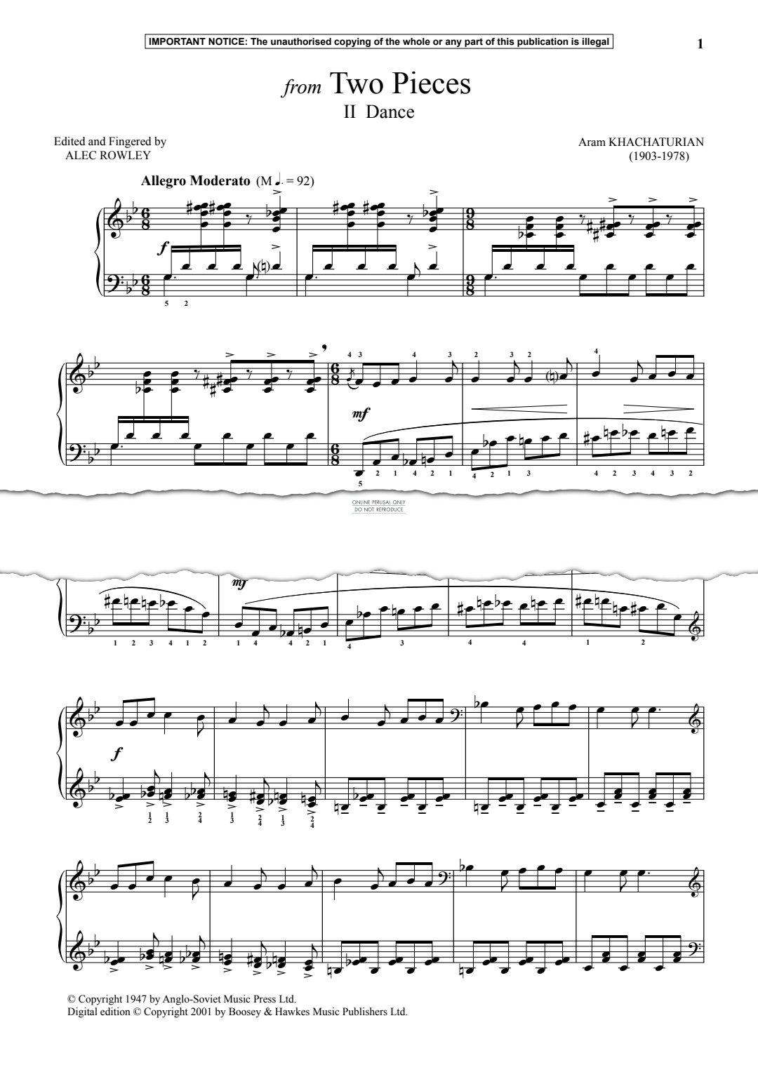 Produktgalerie: Seite 1 von 1 Dance from Two Pieces, Aram Khachaturian, Klavier