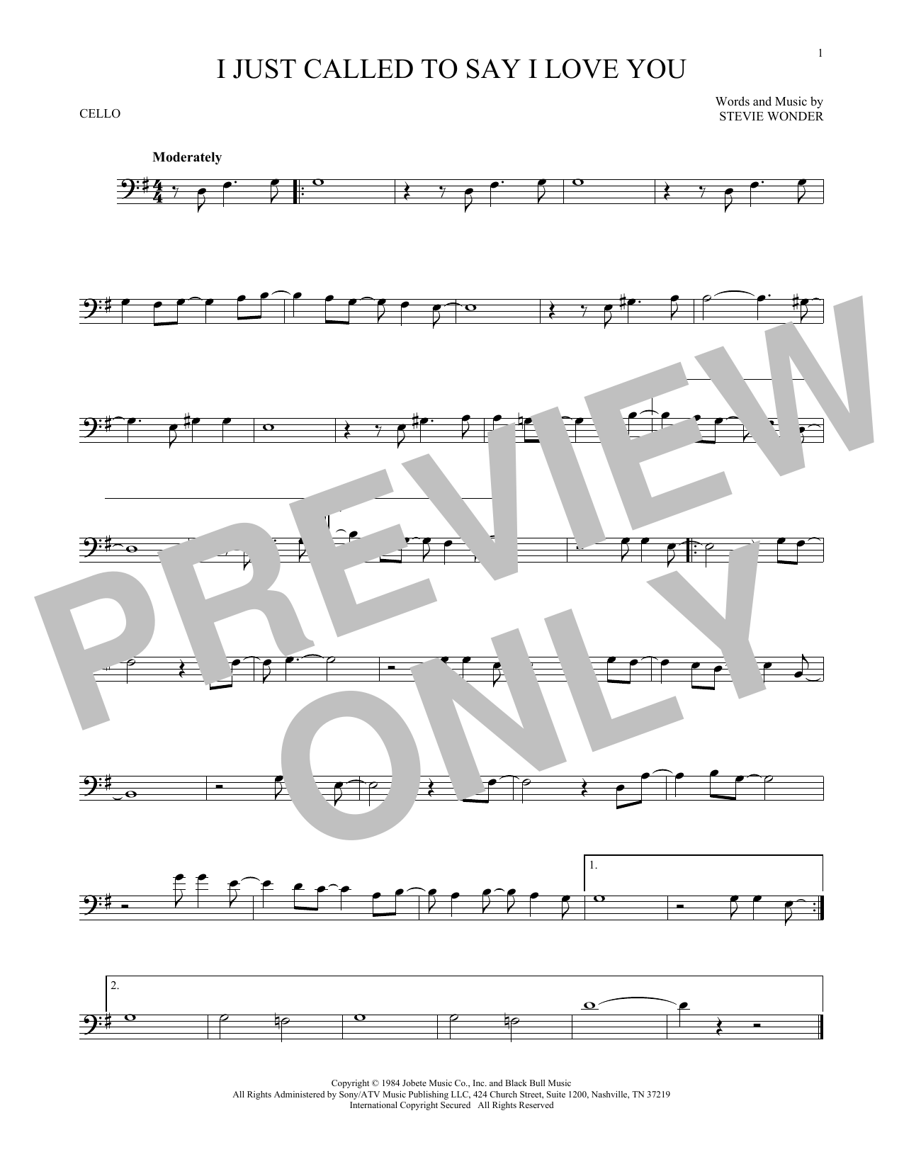 Produktgalerie: Seite 1 von 1 I Just Called To Say I Love You, Stevie Wonder, Violoncello