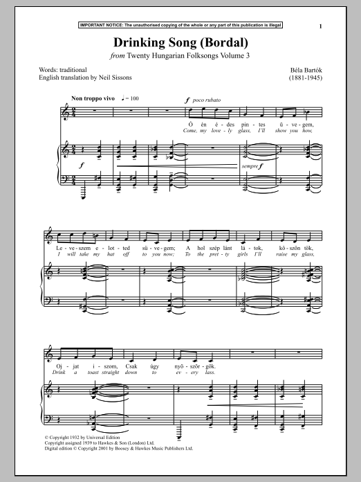 Produktbild zu: Drinking Song (Bordal) (from Twenty Hungarian Folksongs Vol. 3)