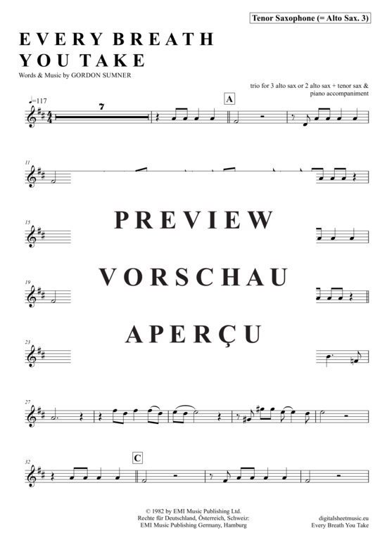 Product gallery: Page 17 of 21 Every breath you take (Saxophon Trio AAA(T) , Police, The,  + piano)