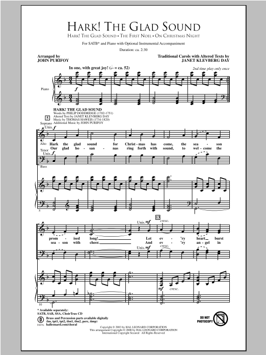 Product gallery: Page 1 of 1 Hark! The Glad Sound (Medley), John Purifoy