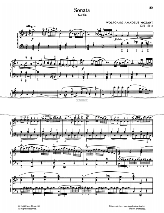 Produktgalerie: Seite 1 von 1 Sonata K547a, Wolfgang Amadeus Mozart, Klavier