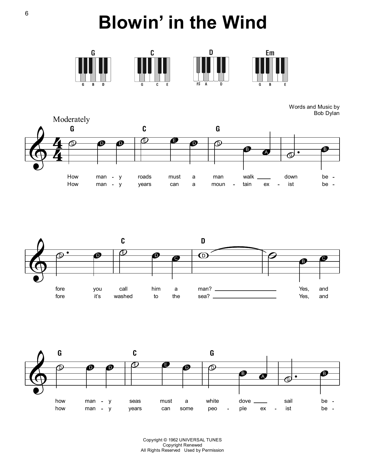 Produktgalerie: Seite 1 von 1 Blowin' In The Wind, Bob Dylan, Klavier