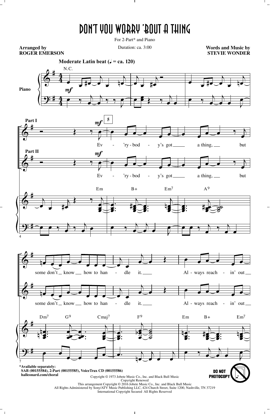 Product picture to: Don't You Worry 'Bout A Thing (arr. Roger Emerson)
