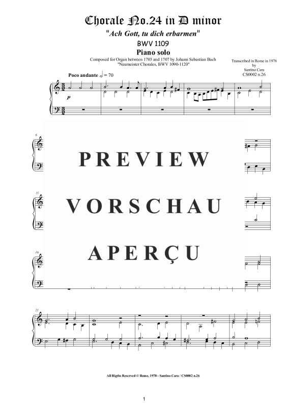 Product gallery: Page 2 of 4 Choral No.24 in D-Moll (Ach Gott, tu dich erbarmen) BWV 1109, , Solo Piano