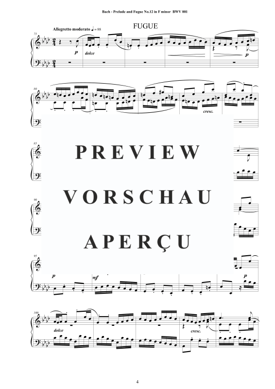 Product gallery: Page 5 of 7 Prelude and Fugue No. 12 in F minor BWV 881, , Solo Piano