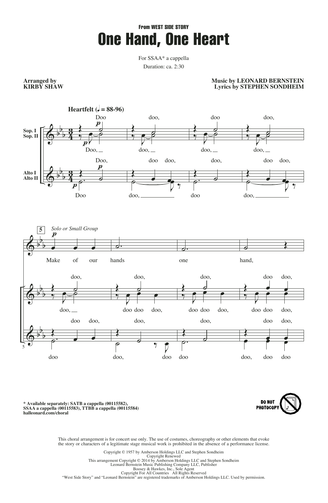 Produktgalerie: Seite 1 von 1 One Hand, One Heart (from West Side Story) (arr. Kirby Shaw), Leonard Bernstein, Chor