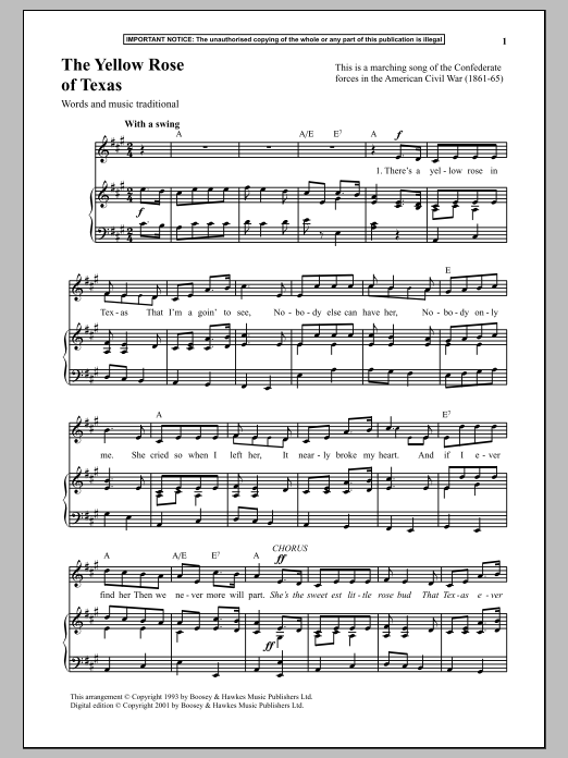 Produktgalerie: Seite 1 von 1 The Yellow Rose Of Texas, Traditional, Gesang, Klavier