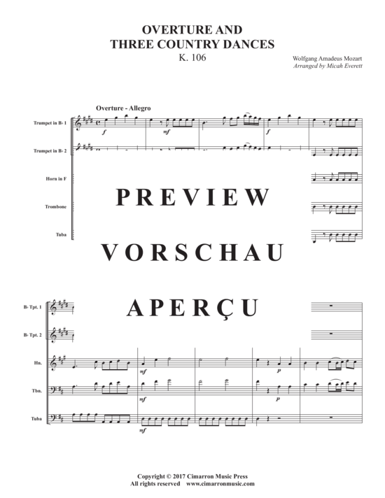 Produktgalerie: Seite 3 von 19 Overture and Three Country Dances, K. 106 , , (Blechbläserquintett)