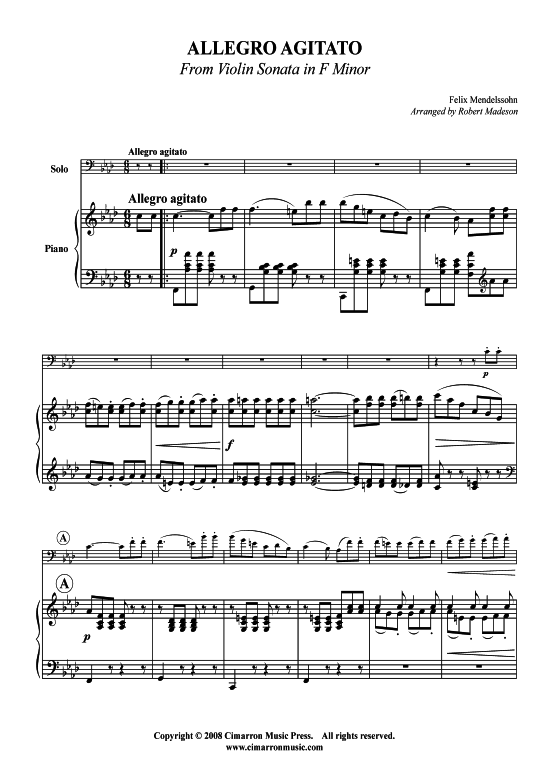 Product picture to: Allegro Agitato in F Minor Felix von Mendelssohn Bartholdy