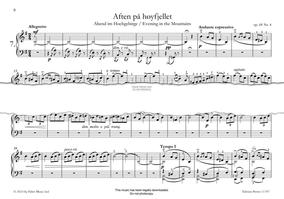 Produktgalerie: Seite 1 von 1 Aften på høyfjellet (Evening in the Mountains) Op. 68, Nr. 4, Edvard Grieg, Klavier