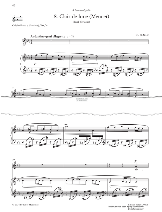 Produktgalerie: Seite 1 von 1 Clair de lune (Op.46 No.2), Gabriel Fauré, Gesang, Klavier