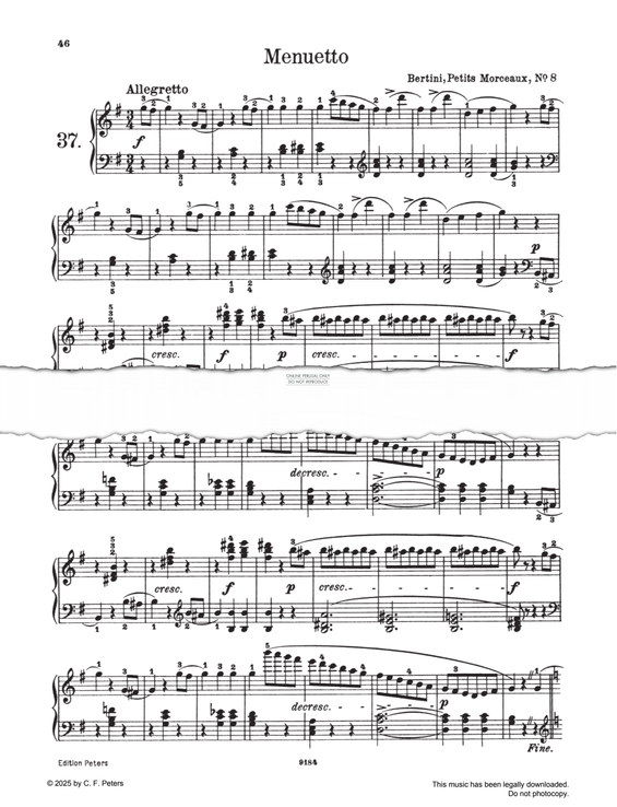 Produktgalerie: Seite 1 von 1 Menuetto, Petit Morceaux, Nr. 8, Henri Bertini, Klavier