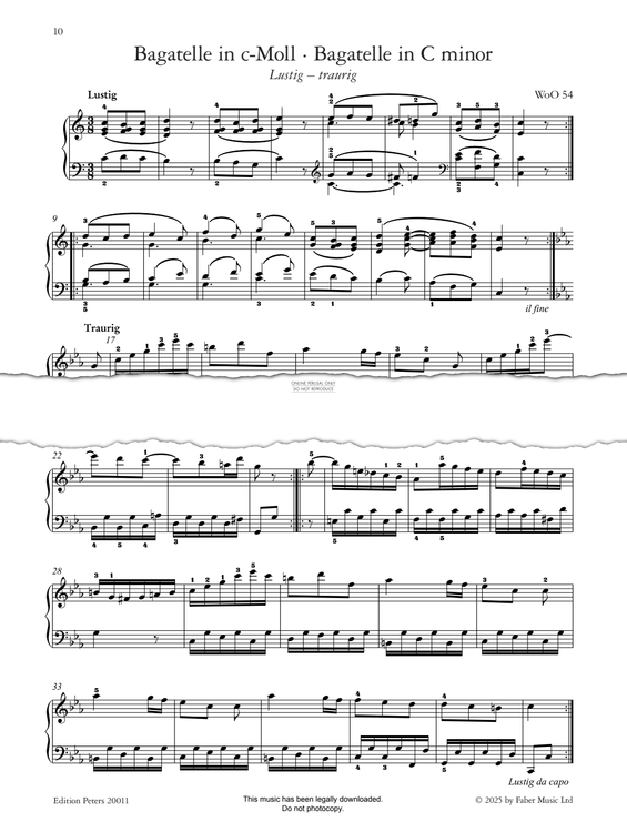 Produktgalerie: Seite 1 von 1 Bagatelle in C minor, WoO 54 (Lustig – traurig), Ludwig van Beethoven, Klavier