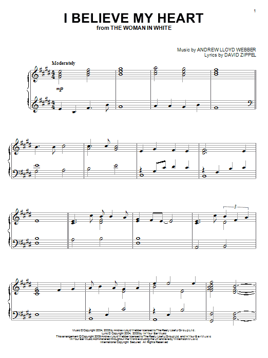 Product gallery: Page 1 of 1 I Believe My Heart (from The Woman In White), Andrew Lloyd Webber