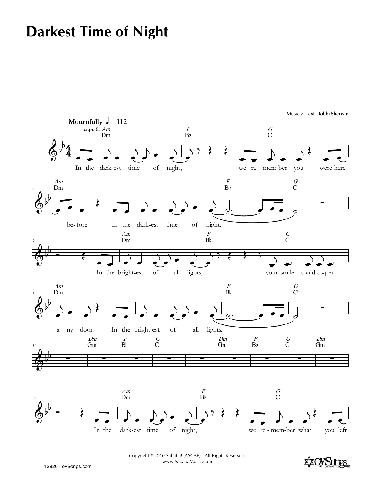 Produktgalerie: Seite 1 von 1 Darkest Time of Night, Robbi Sherwin, Melodieinstrument