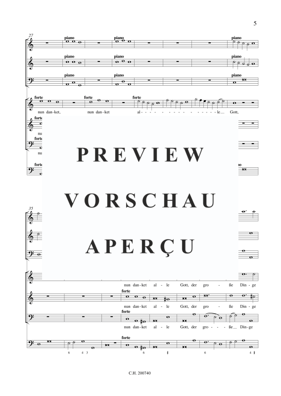 gallery: Nun danket alle Gott - Concerto a 6, , (mixed ensemble SSB, 2x violin, bassoon and BC)